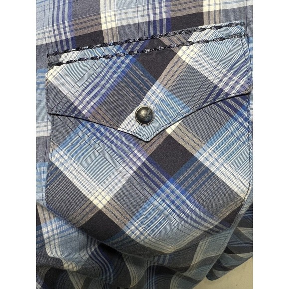 Wrangler Men's 20X Western Shirt Blue Plaid Pearl Snap Size M Contrast Stitching - Picture 8 of 10